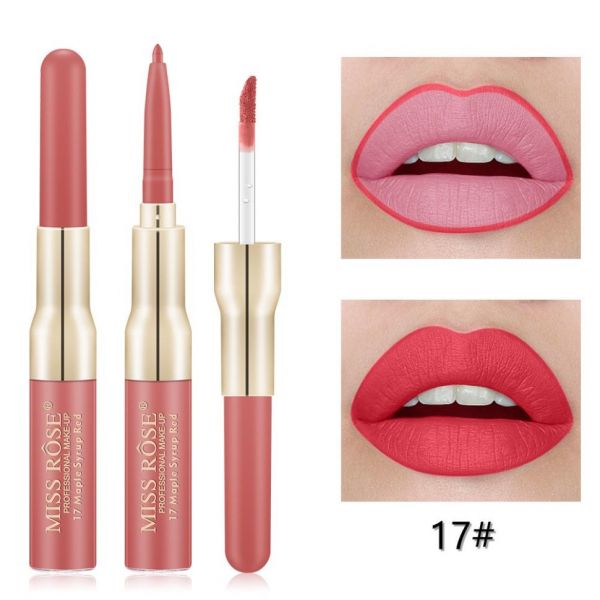 MISS ROSE 2 IN 1 Waterproof matte gloss + lip pencil, tone 17